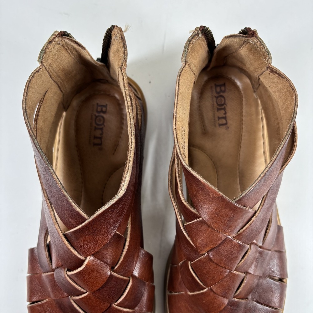 Born Iwa Women's US 9M Brown Leather Woven Gladiator Flat Zip Sandals BR0032992 - Picture 15 of 16
